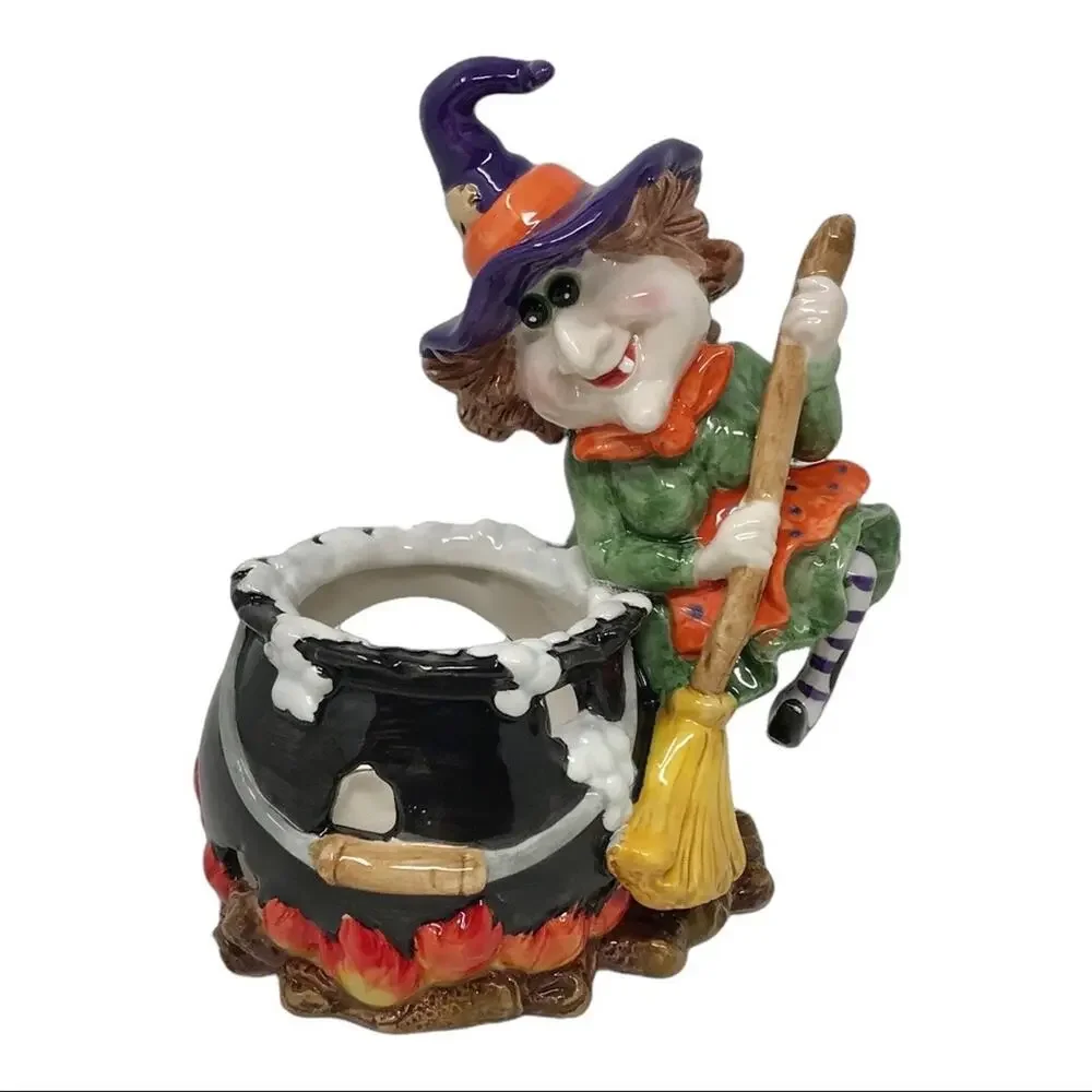 Halloween Ceramic Witch with Cauldron For Candle High Gloss Glaze